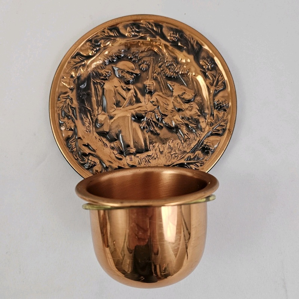 Vintage Coppercraft Candle Holder Pair Wall Pocket Planter Hunting Dogs - Picture 4 of 13